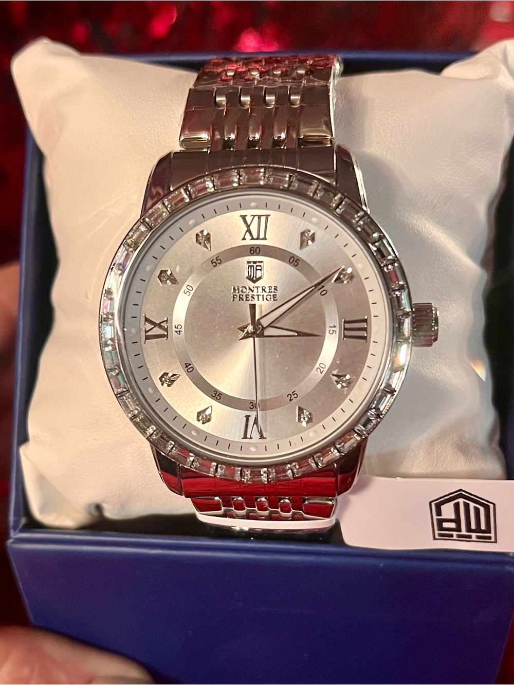 Montres Prestige Silver Crystal Bezel Men’s Watch